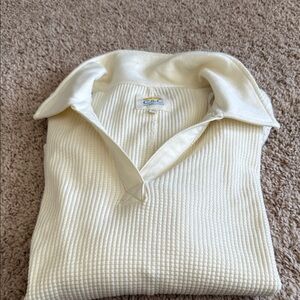 C&C California Cream Ribbed V-Neck Polo Sweater